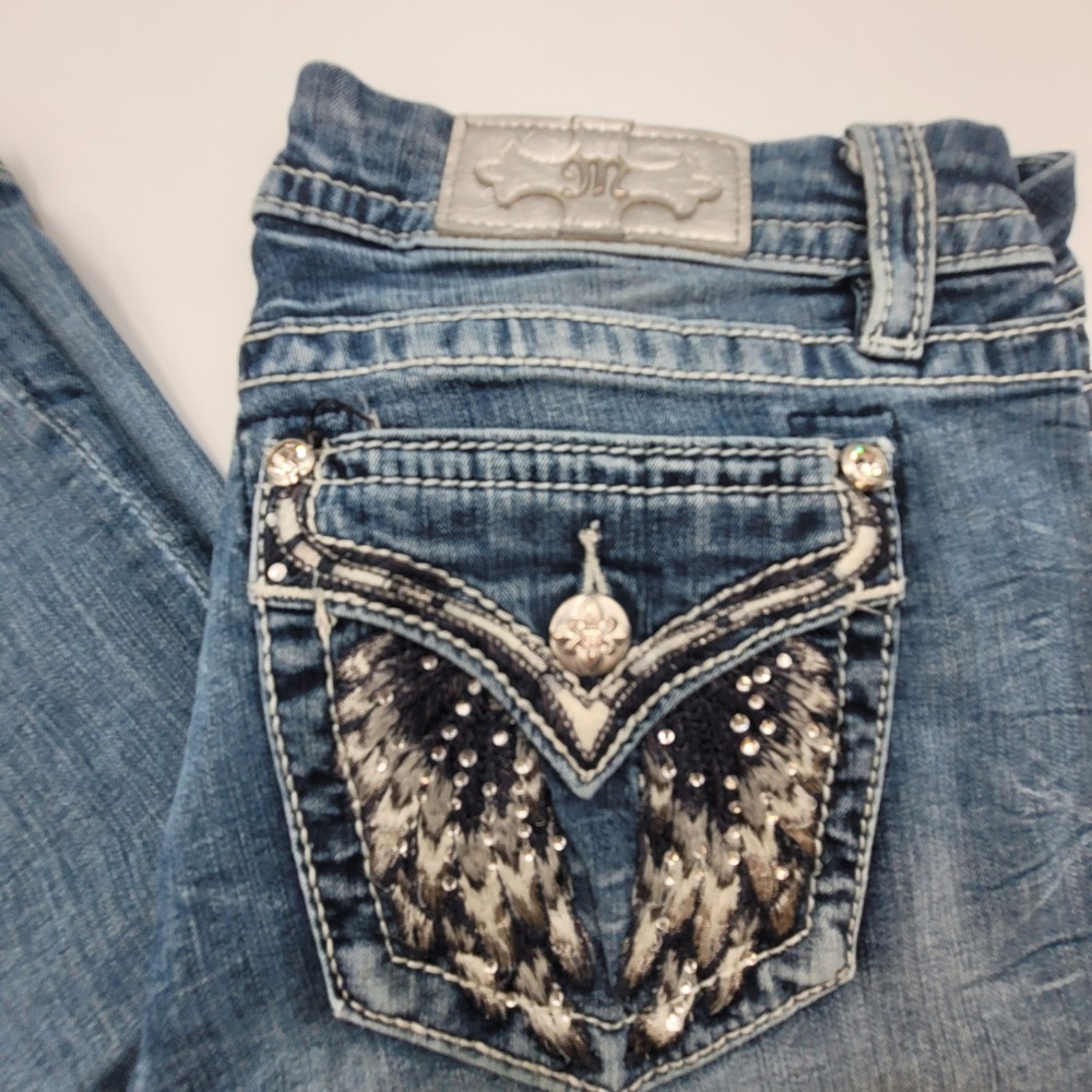 Miss Me Wings Embellished Bootcut Jeans Y2K McBling Distressed BDenim Size 30